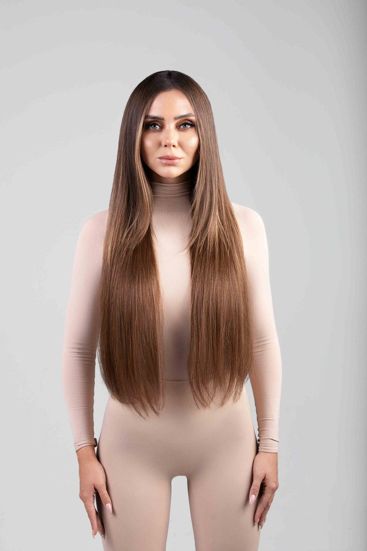 Youmi Beauty hair extension shade Walnut Honey Clip In - Samra Beauty